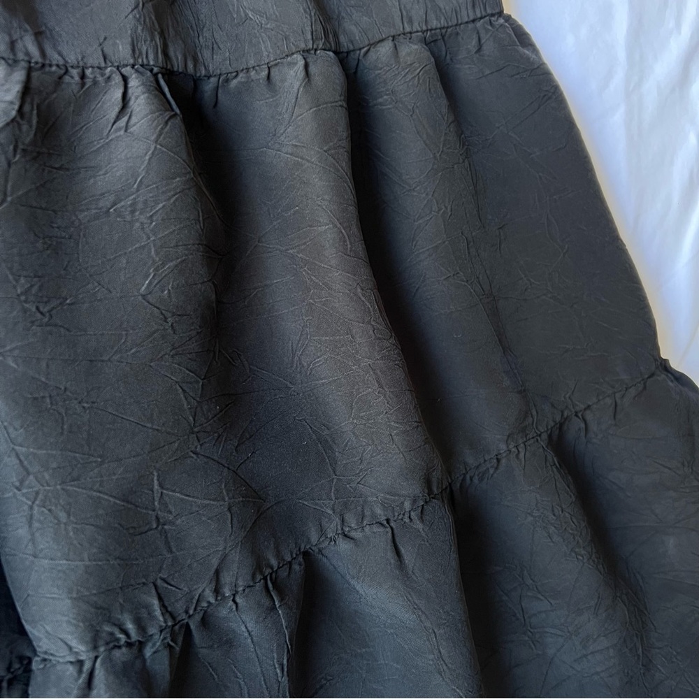 Johnny Was Black Dress Crinkled Full Black Embroidered Flowers Size XS Midi Cute - Picture 5 of 6